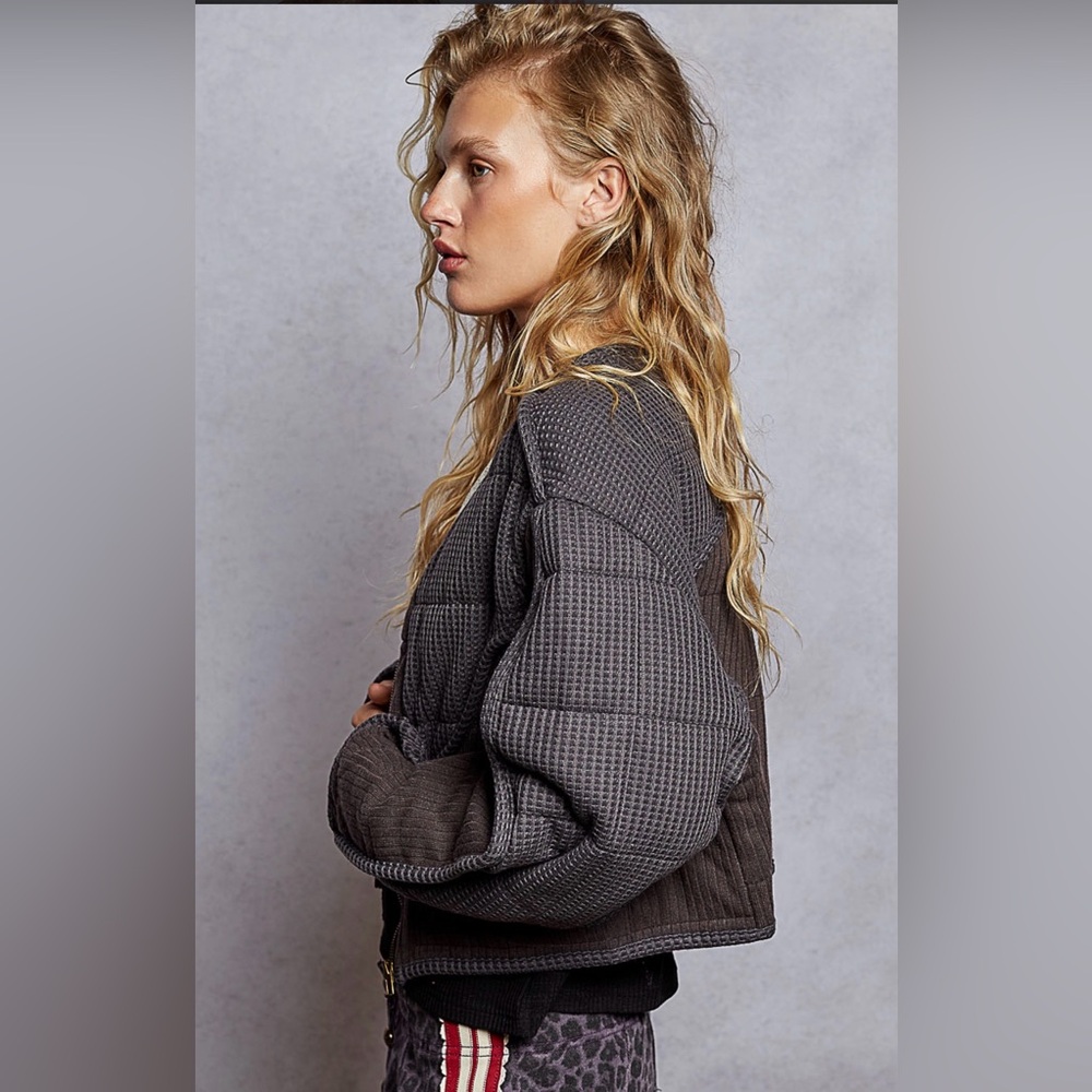 POL SMT2166 Black Bomber Jacket with Textured Fabric - Picture 3 of 7